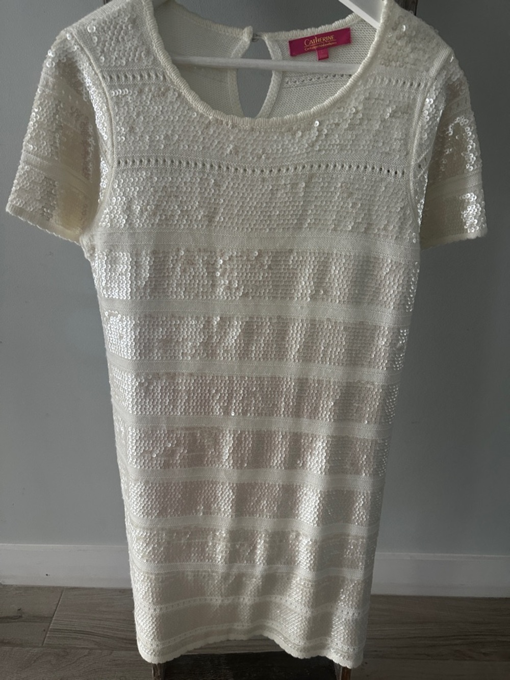 Catherine Malandrino Ivory Sequin Short Sleeve Shift Dress